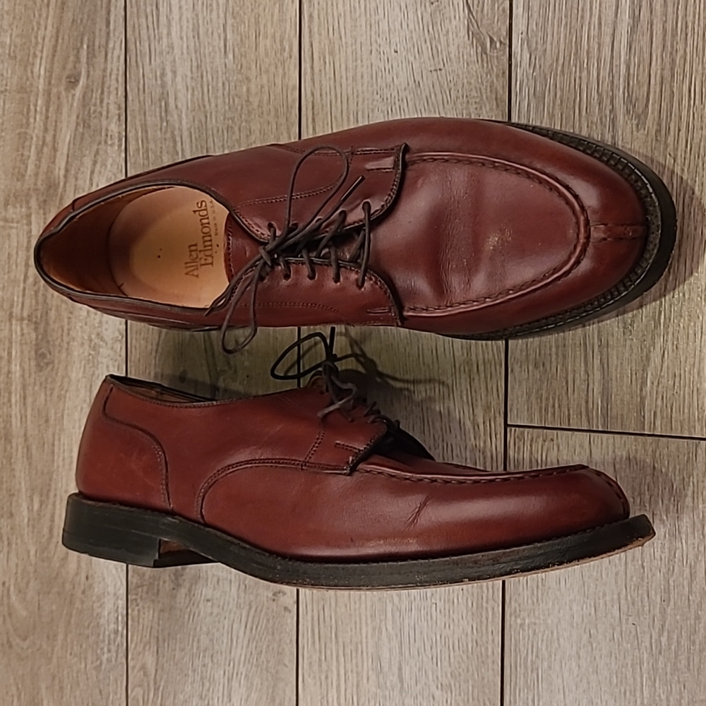 ALLEN EDMONDS Bradley Cherry Brown Leather Sz 10β B Mens Split Toe Dress Shoes